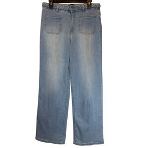 d. jeans Light Blue Wide Leg Denim Pants Braided Waist Size 8 Women's